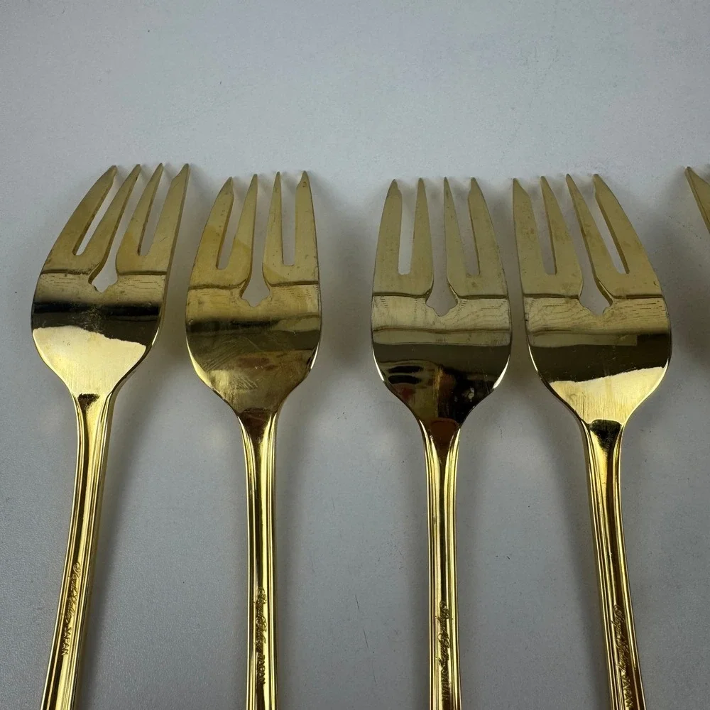 Vtg Royal Gallery Gold Plated Seafood Cocktail Forks Set 6 Japan Fluted Handle‎